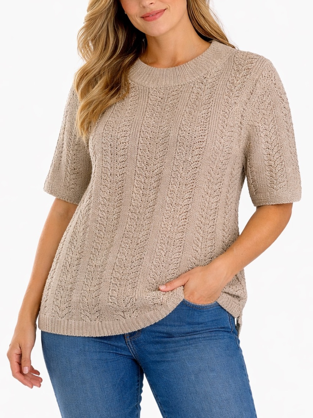 GAP XL Tall Gold Metallic Pointelle Short Sleeve Sweater Fall